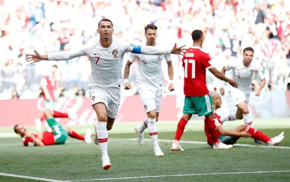 Bốn năm trước Ronaldo ghi bàn duy nhất bằng đầu đánh bại Morocco 1-0. Ảnh: Getty