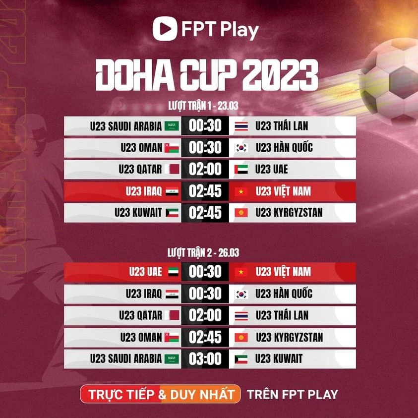 Lịch thi đấu Doha Cup 2023.