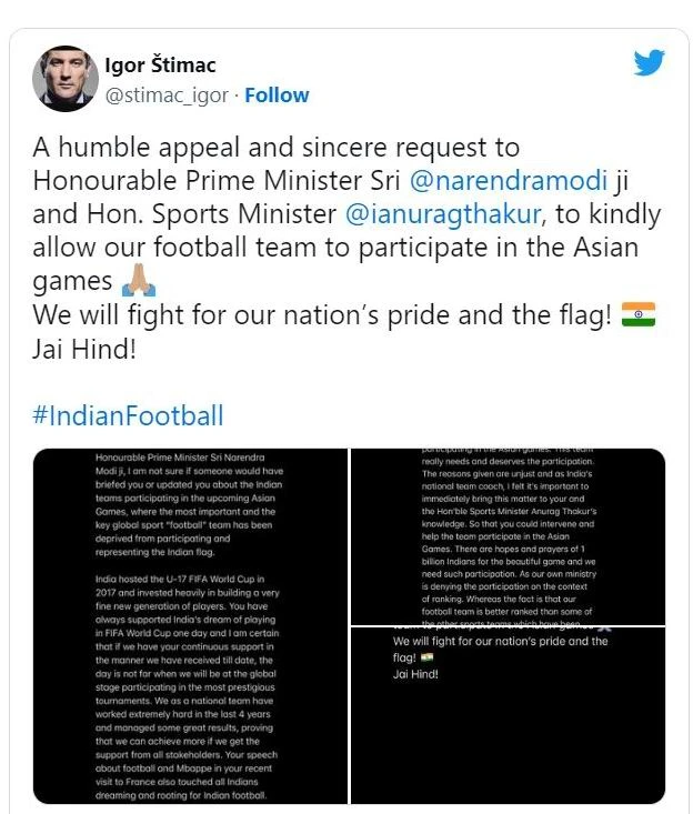 HLV Igor Stimac còn đăng tâm thư của mình lên trang xã hội. Ảnh: I.T