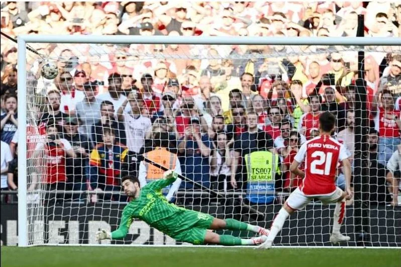 Kết quả, "Pháo thủ London" đánh bại Man. City 4-1 ở loạt luân lưu lên ngôi vô địch Siêu Cúp Anh. Ảnh: Reuters Từ chung kết FA Cup, đến Champions League và Siêu cúp Anh, "sát thủ" Haaland cứ bị... tịt ngòi mãi. Ảnh: Reuters. Giấc mơ "ăn sáu" của thầy trò HLV Pep Guardiola tan vỡ. Còn trận Siêu cúp châu Âu, liệu Man. City sẽ đánh bại Sevilla của Tây Ban Nha? HLV Mikel Arteta mừng ra mặt với danh hiệu đầu mùa, sau mùa bóng bị ì lại ở giai đoạn nước rút khiến Man. City vượt lên ẵm danh hiệu ngoại hạng. Ảnh: Reuters Erling Haaland thừa nhận rằng anh bị áp lực cực lớn ở những trận chung kết vì đối phương "chăm sóc" quá kỹ. Ảnh: AP Dẫu sao cũng là một danh hiệu "có hậu" với "Pháo thủ thành London". Ảnh: AFP Hy vọng mùa bóng mới Arsenal sẽ tiếp tục là thế lực đáng gờm của Man. City. Ảnh: AFP HLV Pep Guardiola không tin vào mắt mình ngay sau bàn san bằng 1-1 của Leandro phút 90+11 và rồi Man. City thua cuộc ở "loạt đấu súng". Ảnh: AFP Lâu lắm rồi Arsenal mới có danh hiệu trở lại. Ảnh: AFP