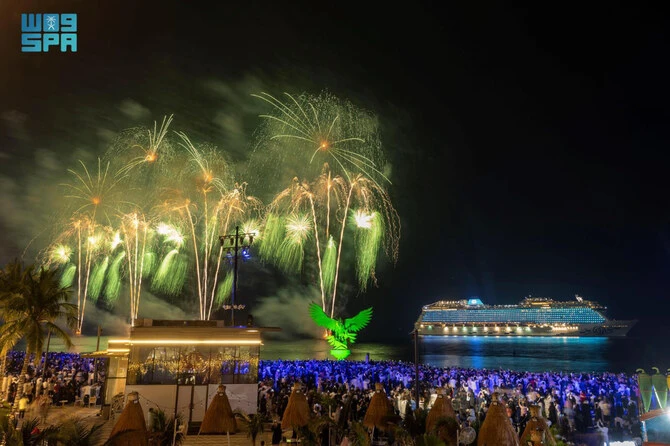 Pháo hoa rợp trời ở các TP sẽ diễn ra các trận đấu World Cup 2034 như Riyadh, Jeddah, Alkhobar, Abha khi Chủ tịch FIFA Gianni Infantino công bố chủ nhà World Cup 2034.