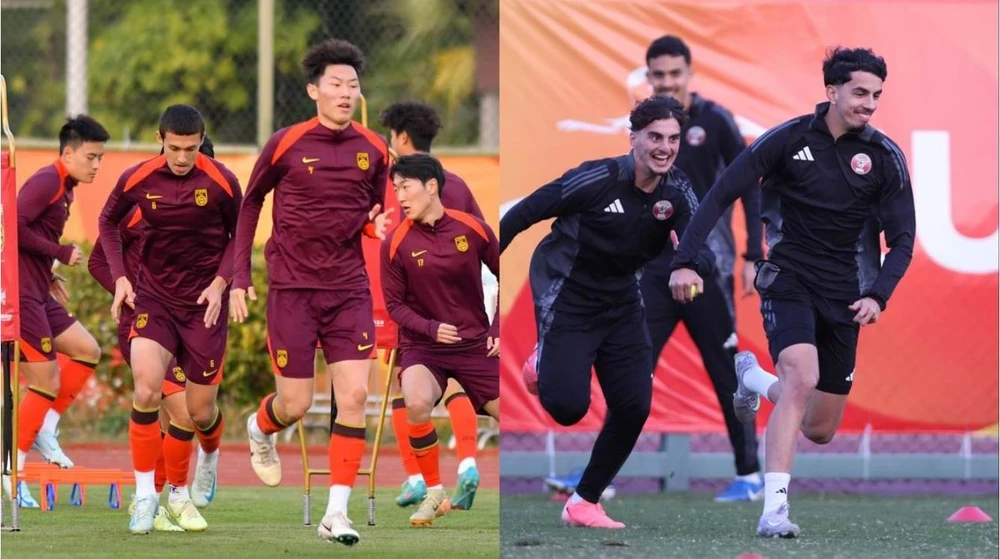 Chủ nhà Trung Quốc (đỏ) ra quân trận đầu đấu với tuyển Qatar