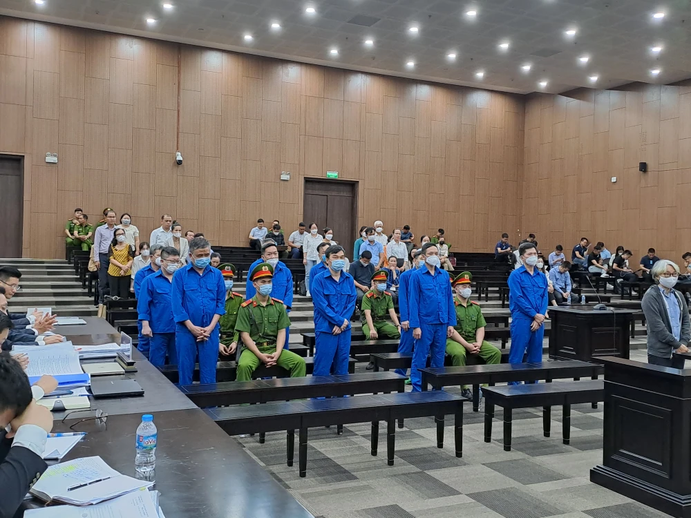 Các bị cáo tại phiên tòa. Ảnh: BT