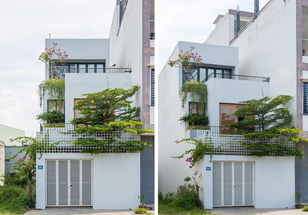 Các hình khối xếp chồng lên nhau ở mặt tiền tạo các ban công lớn. Các ban công lùi dần vào theo chiều cao giúp tạo ra các không gian ban công ấy có thể kết nối với nhau, người ở dưới và ở trên dễ dàng nhìn thấy và trò chuyện với nhau.