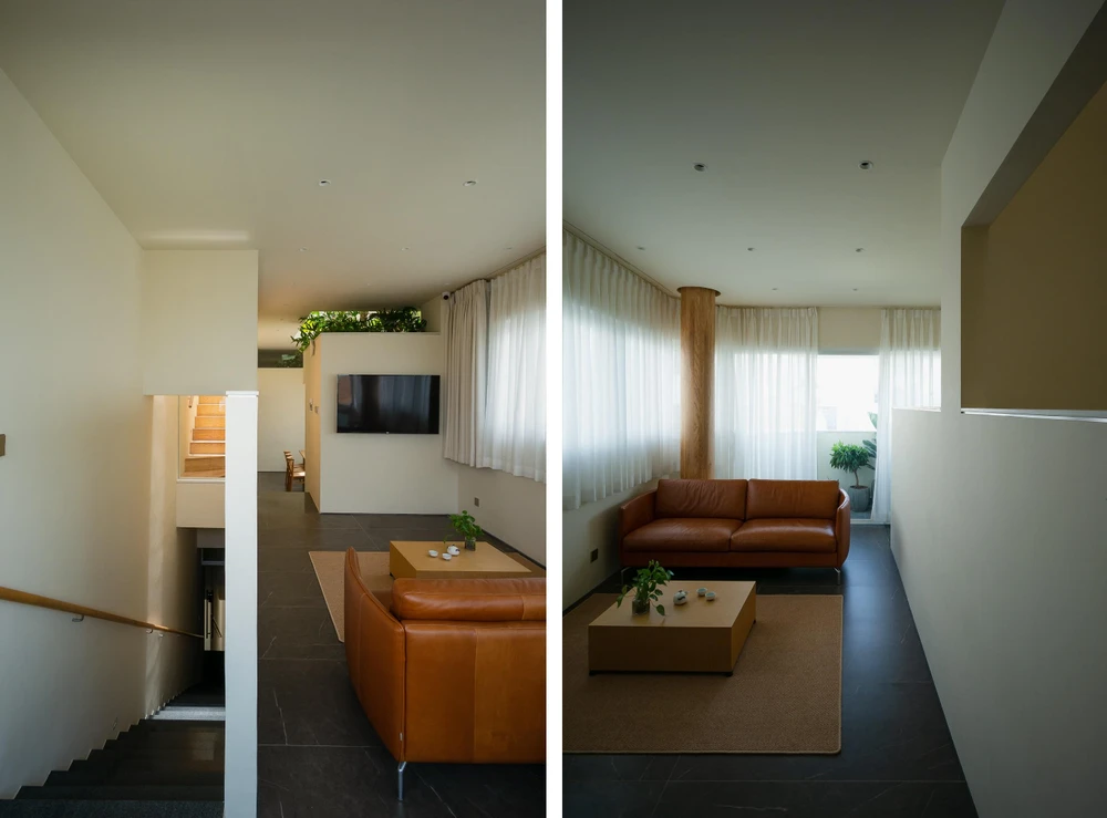 Kiến trúc sư tổ chức trục giao thông trải dài theo một phía giáp với công trình liền kề.