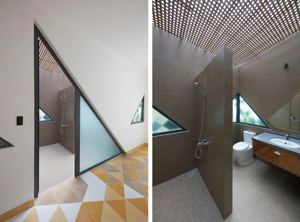 Việc ngăn chia căn nhà theo ngôn ngữ tam giác cũng đồng thời tạo ra các góc đặc trưng riêng cho từng phòng.