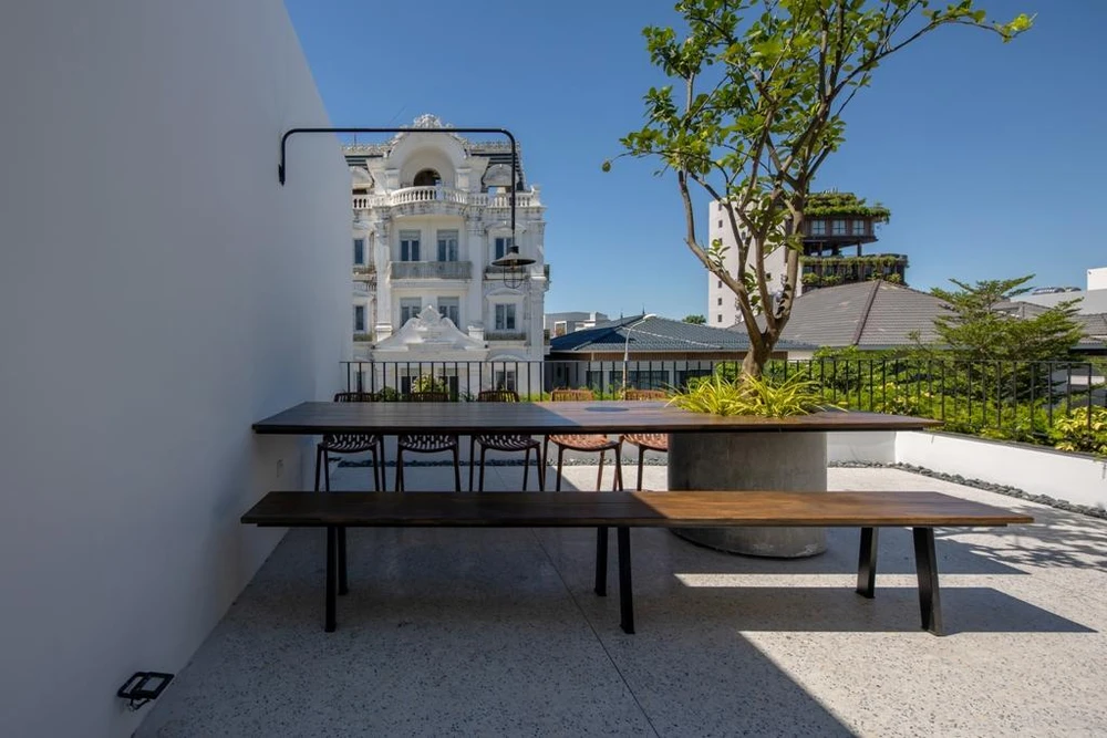 Sân thượng của TT house bố trí nhiều cây xanh, thoáng mát.