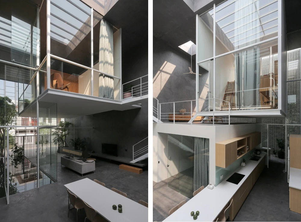 Kiến trúc sư đã chọn hộp kiên cố bằng bê tông cốt thép, với kích thước 8x20x9m bao quanh ngôi nhà.