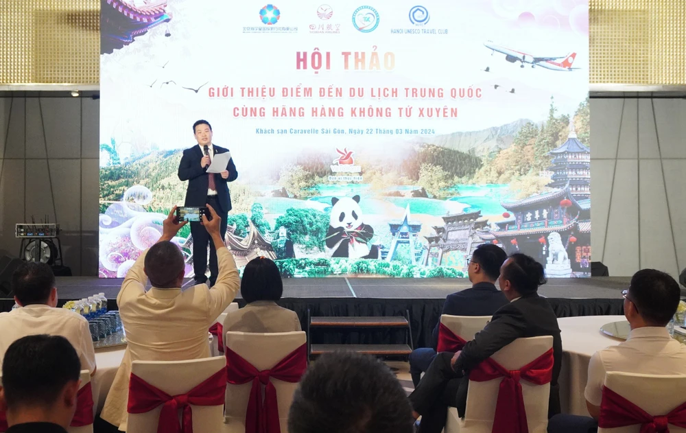 Hội thảo giới thiệu điểm đến du lịch Trung Quốc tại TP.HCM vào chiều 22-3. Ảnh: THU TRINH.