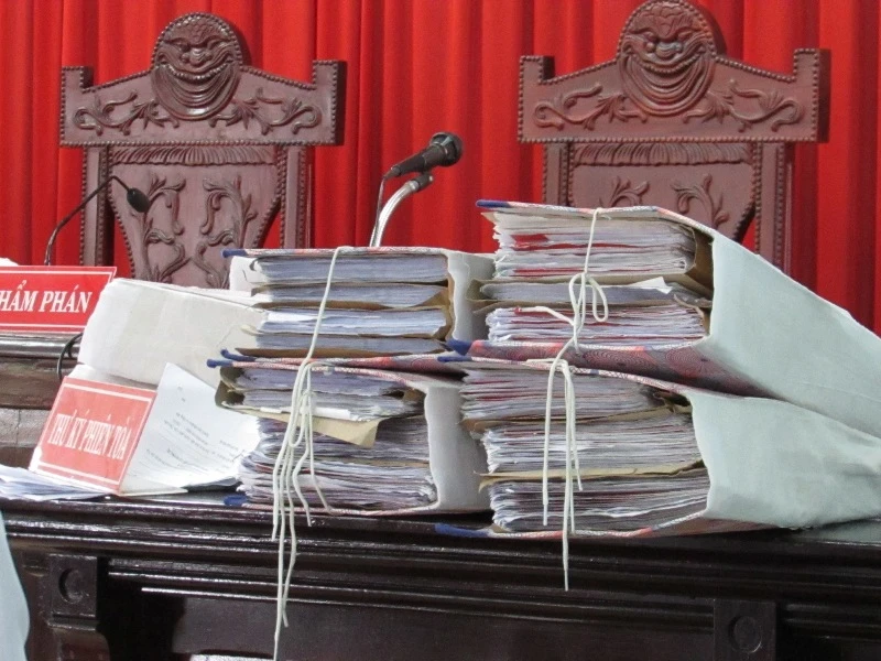 Hồ sơ vụ án được đưa ra tòa ngày 25-8. Ảnh: N.NAM