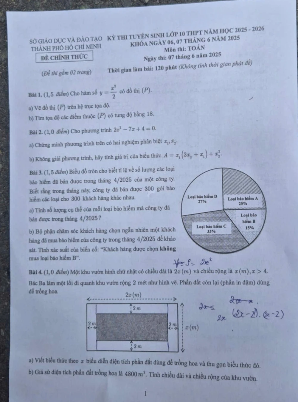 Đề Toán thi vào lớp 10 tại TP.HCM