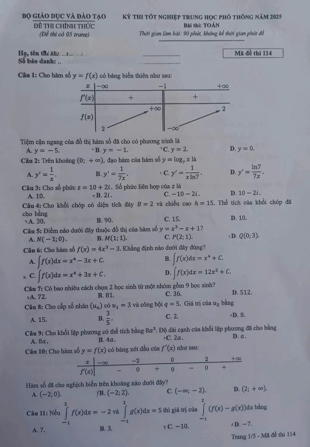 đề thi môn toán 2025