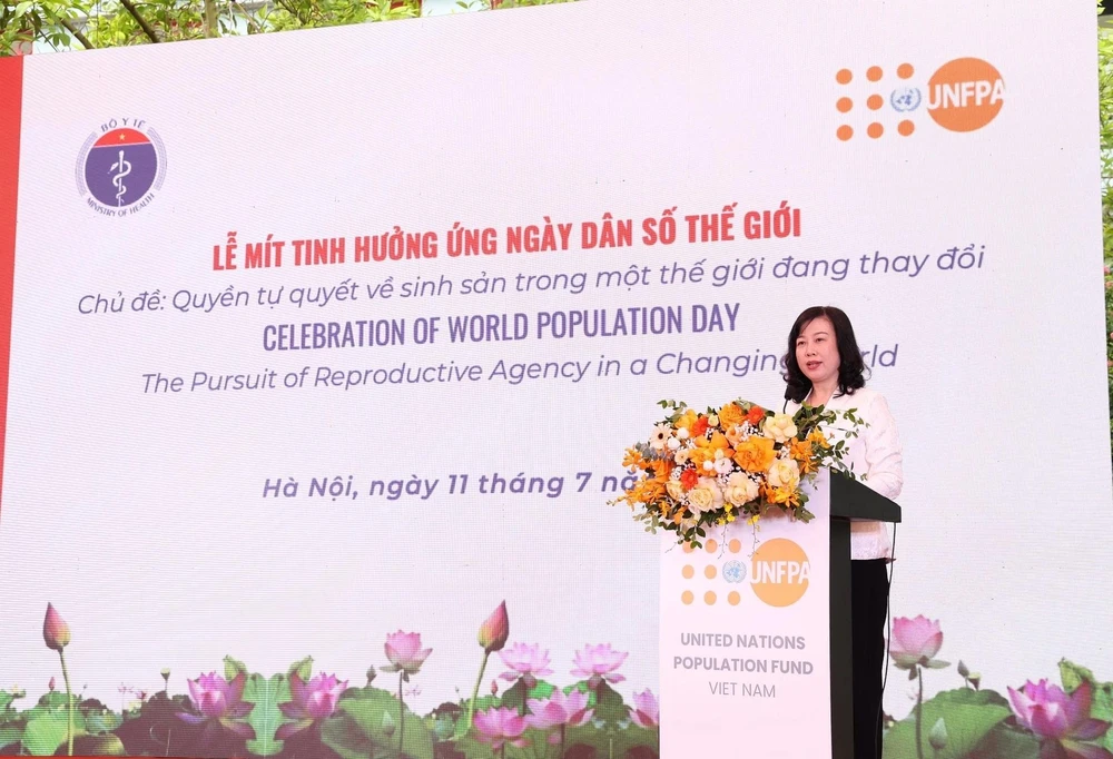 Bộ trưởng Bộ Y tế Đào Hồng Lan phát biểu tại lễ mít tinh kỷ niệm Ngày Dân số thế giới 2025
