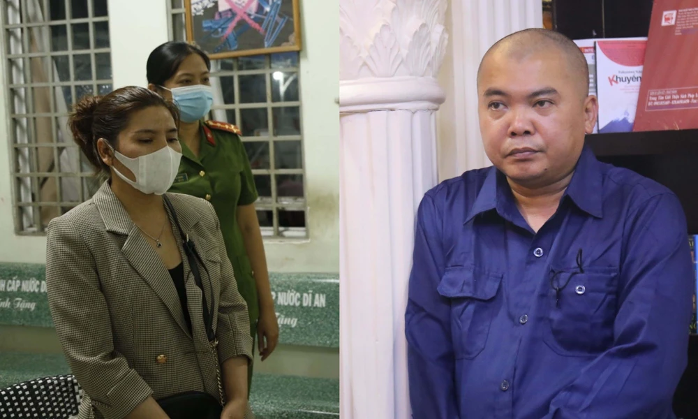 Lô Thị Loan Giám đốc Công ty TNHH Địa ốc Tường Hy Quân cùng chồng là Châu Minh Sơn bị bắt. Ảnh: LA