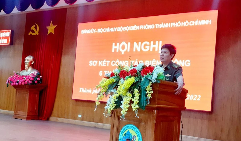 Đại tá Trần Thanh Đức, Chỉ huy trưởng BĐBP TP.HCM phát biểu chỉ đạo. Ảnh: T.NHI