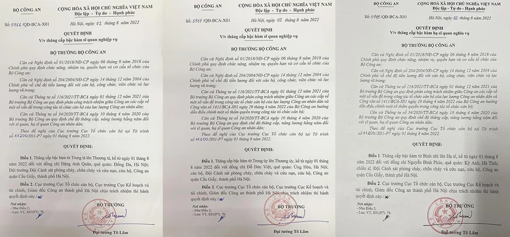 Đại tướng Tô Lâm, Bộ trưởng Bộ Công an ký quyết định truy thăng cấp bậc hàm đối với ba chiến sỹ cảnh sát PCCC hy sinh