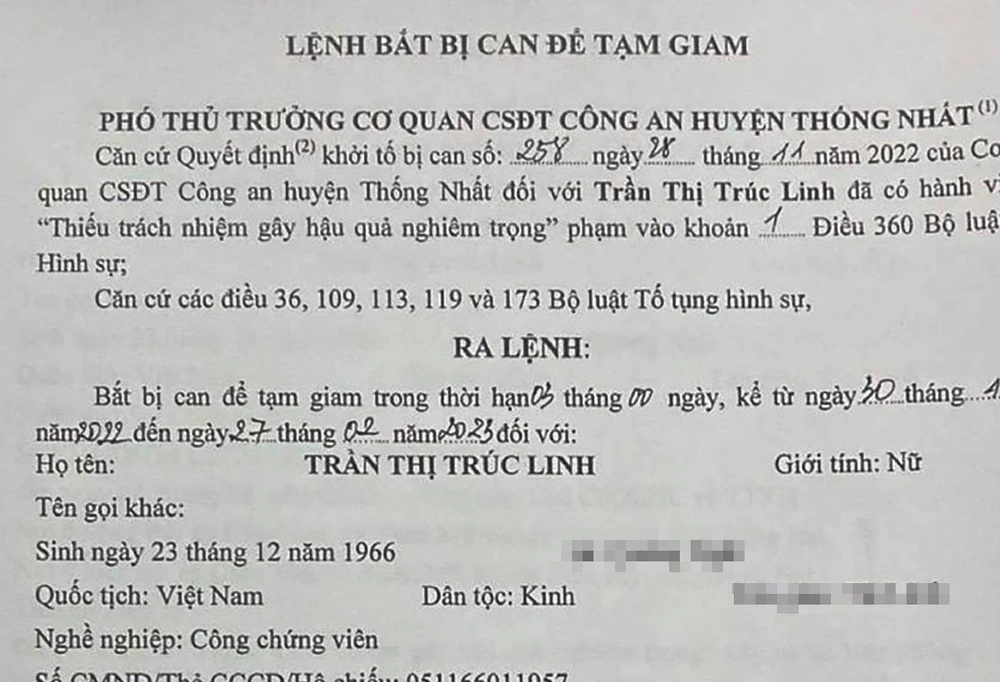 Lệnh bắt tạm giam với bị can Linh Lệnh bắt tạm giam với bị can Linh