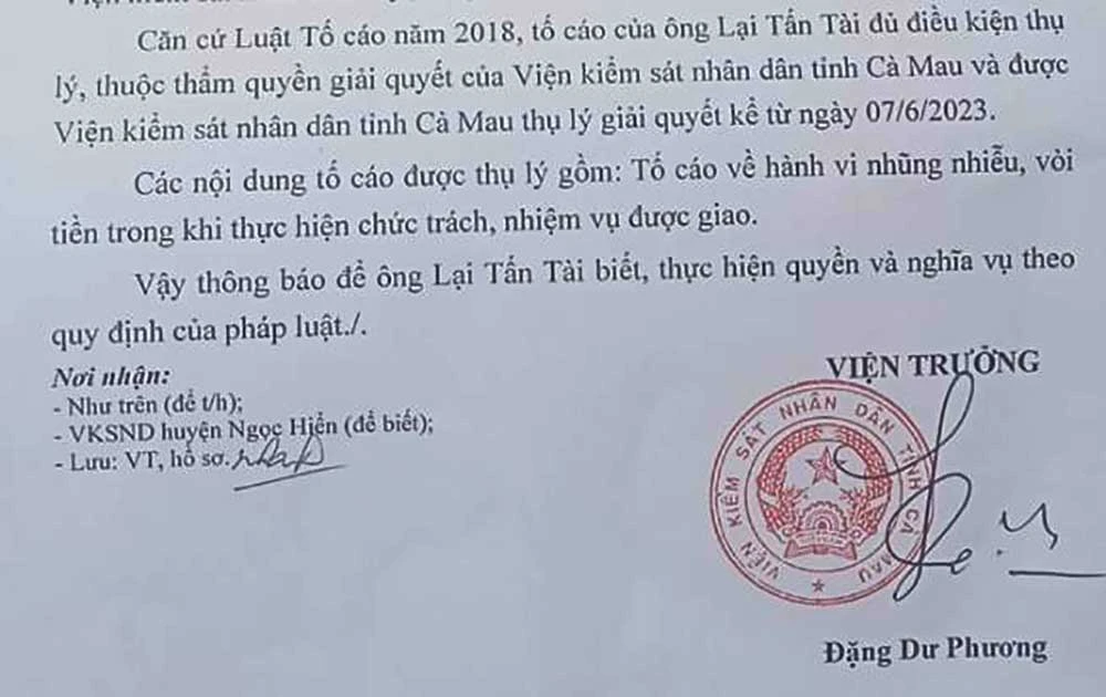 Thông báo của VKS tỉnh Cà Mau