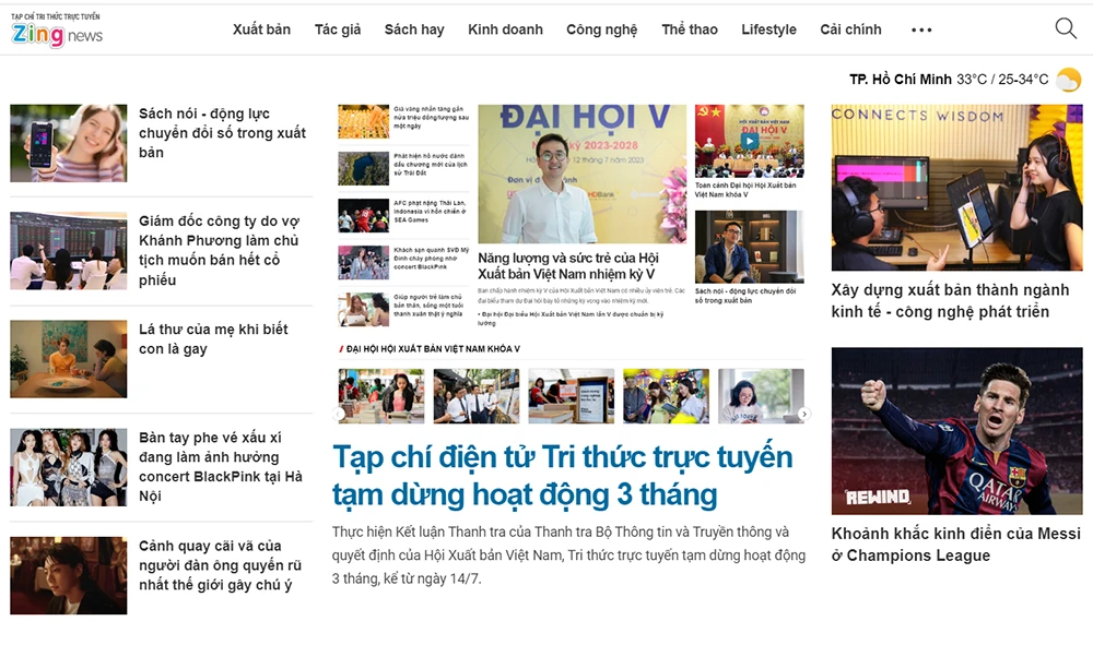 Thông báo được Tạp chí điện tử Tri thức trực tuyến đăng tải trên trang chủ. Ảnh chụp màn hình.