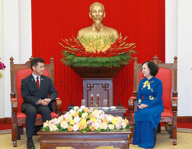 Thường trực Ban Bí thư Trương Thị Mai khẳng định coi trọng quan hệ Đối tác Chiến lược sâu rộng với Nhật Bản, trong đó có quan hệ giữa các Đảng - Ảnh: TTXVN