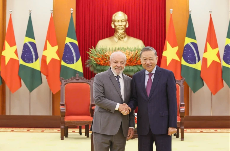 Tổng Bí thư Tô Lâm tiếp Tổng thống Luiz Inácio Lula da Silva - Ảnh: VGP/Nhật Bắc
