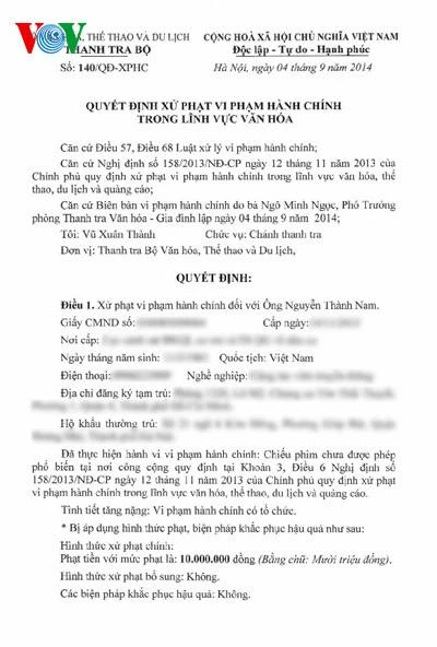 Xử phạt nhà sản xuất 'Căn hộ số 69' vì phổ biến phim trên mạng xã hội ảnh 1