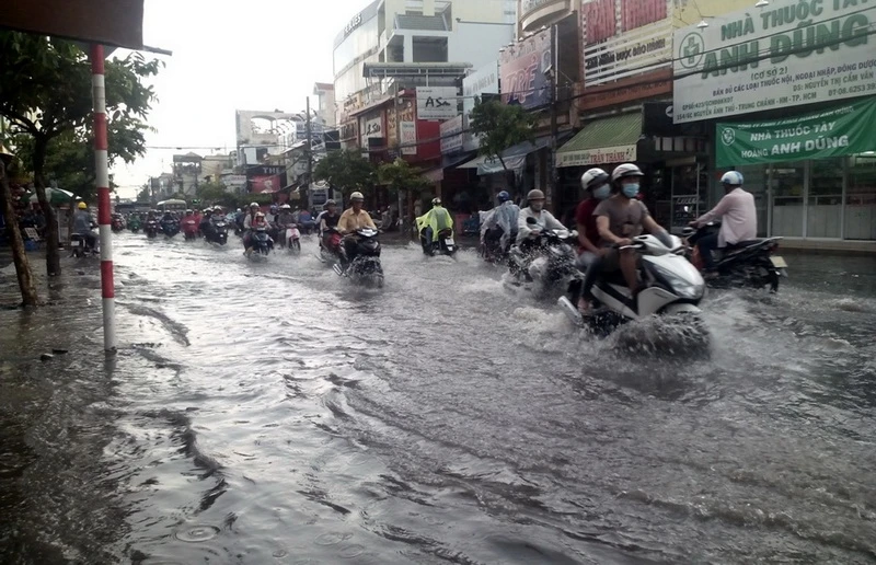 Mưa nửa giờ, đường ngoại ô TP.HCM ngập nửa mét ảnh 1
