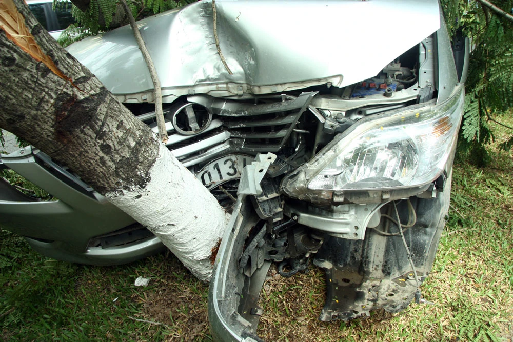 Innova 7 chỗ bẹp dúm sau khi tông gẫy đôi cây trên phố Hà Nội ảnh 2