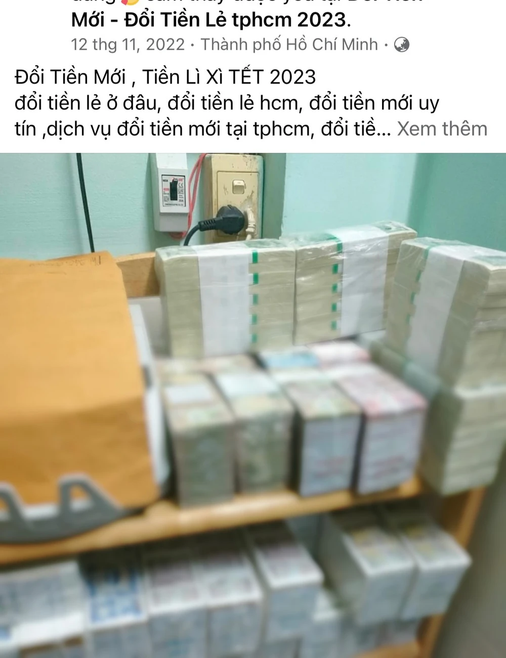 Một tài khoản trên Facebook công khai dịch vụ đổi tiền