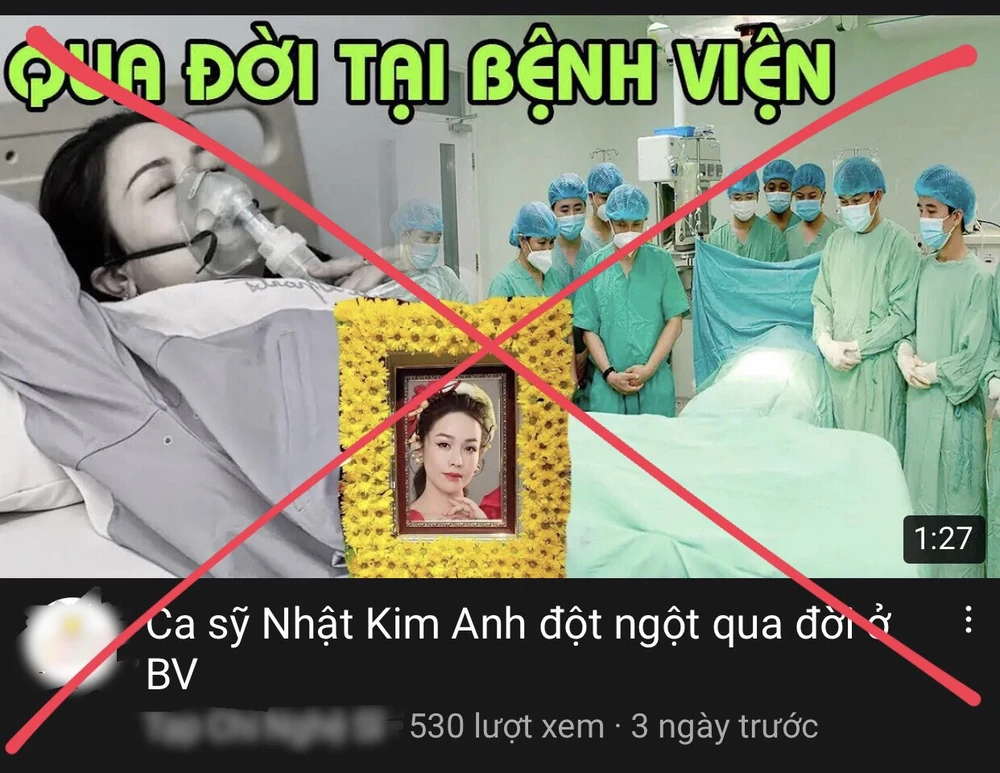 Nghệ sĩ Hồng Nga, ca sĩ Nhật Kim Anh... cũng là nạn nhân của trò đùa gây hại về việc tung tin giả nghệ sĩ qua đời (Chúng tôi đã gạch chéo thông tin sai sự thật).