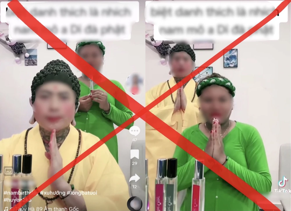 TikToker NB giả Phật tổ livestream bán hàng trên TikTok khiến dân mạng phản ứng. ẢNH: THẢO HIỀN