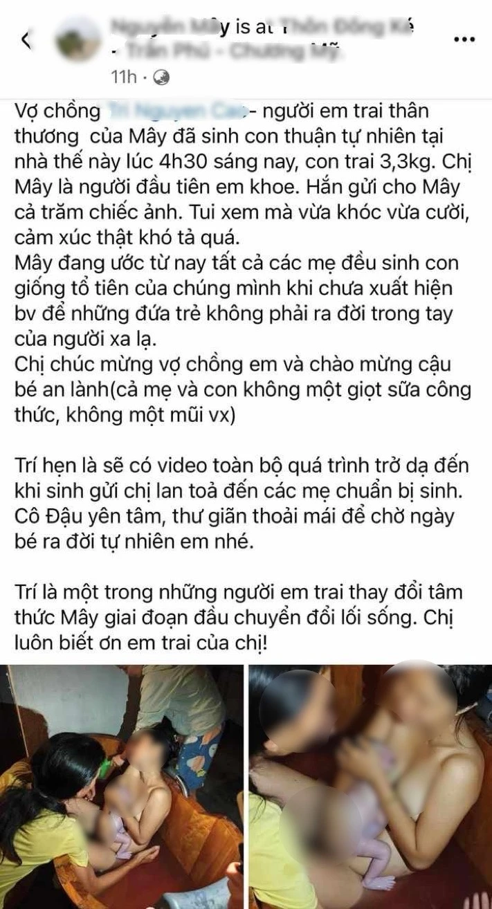 Tài khoản Facebook NM đăng tải bài viết có nội dung tuyên truyền sinh con 'thuận tự nhiên'. Ảnh: Chụp màn hình