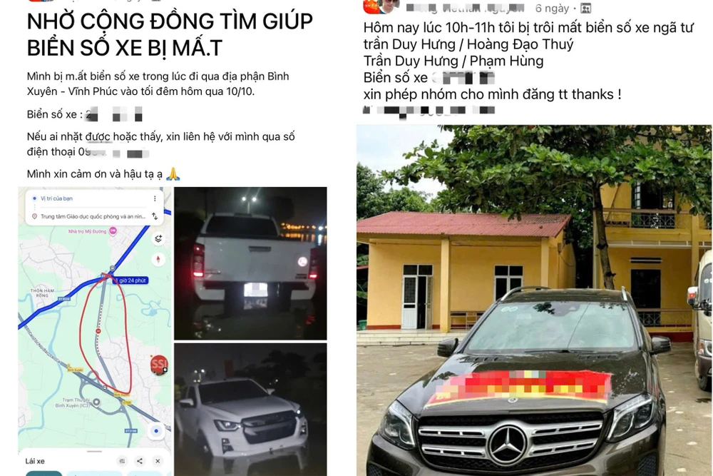 Những bài đăng tìm biển số xe bị trôi xuất hiện dày đặc trên các hội nhóm. Ảnh: Chụp màn hình.