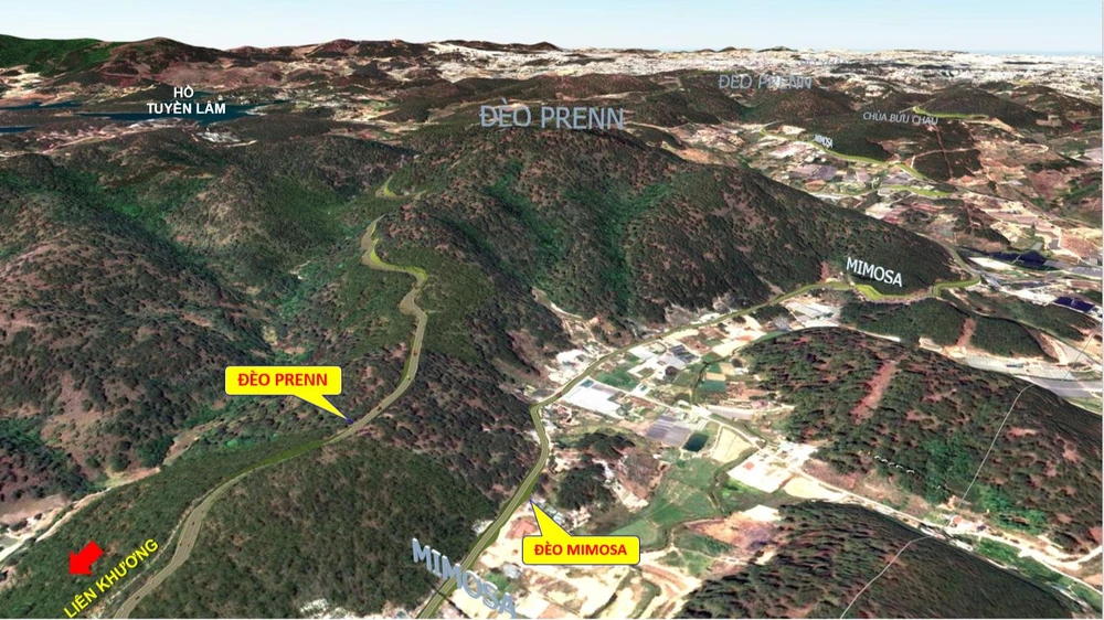 Trong thời gian nâng cấp, sửa chữa các phương tiện sẽ di chuyển lên Đà Lạt qua đèo Mimosa. Ảnh: Sở TTTT Lâm Đồng