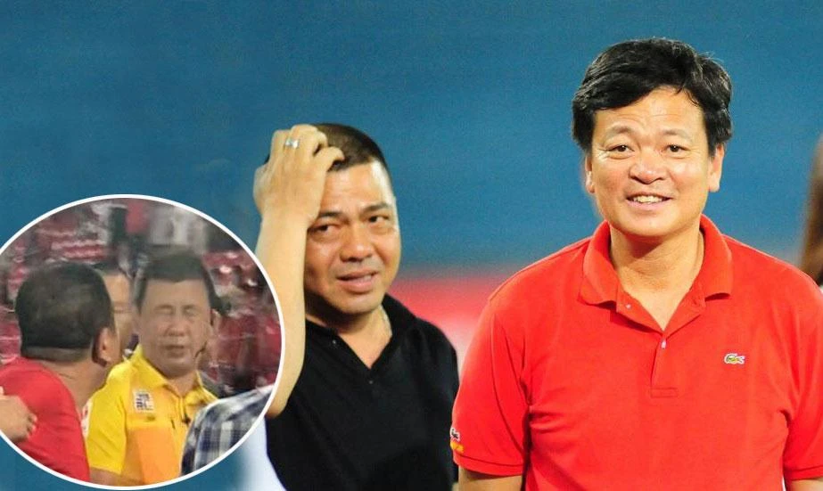 Ông Trần Tiến Dũng thường xuyên sát cánh bên Chủ tịch CLB Hải Phòng Văn Trần Hoàn (phải) nên khi tiếp cận trọng tài sau trận đấu, ai cũng xem là người của ban tổ chức. Ảnh: CTV