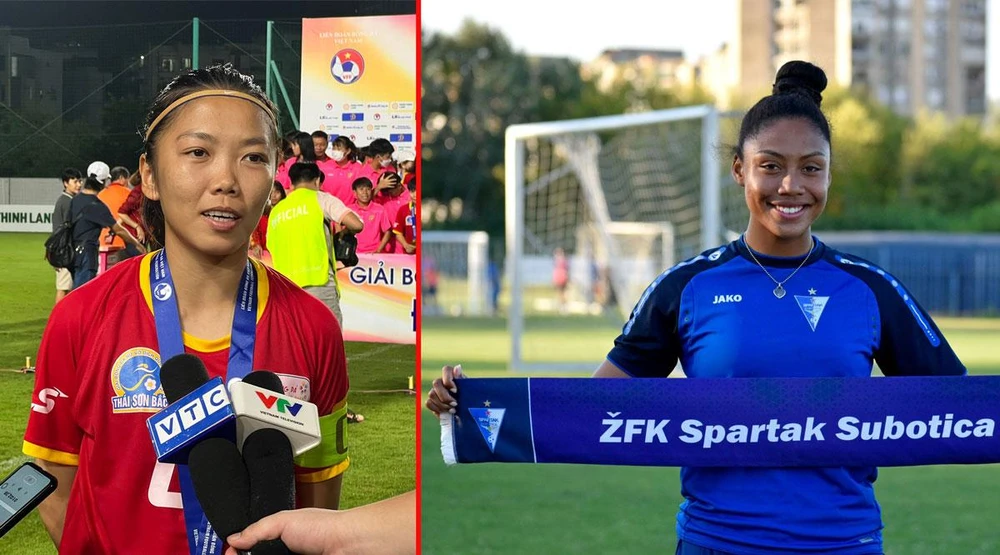 Huỳnh Như và nữ tuyển thủ Philippines Jessika Cowart. Ảnh: CTP