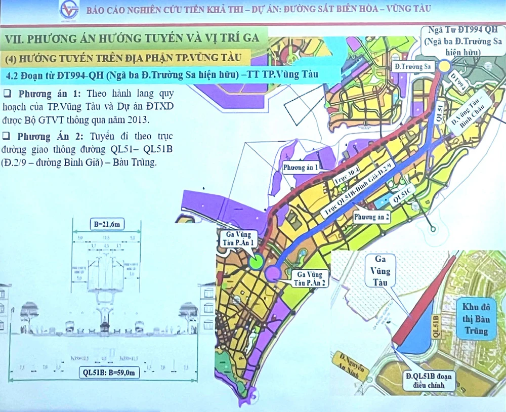 Hai phương án hướng tuyến đơn vị tư vấn đề xuất. (Ảnh do đơn vị tư vấn cung cấp)
