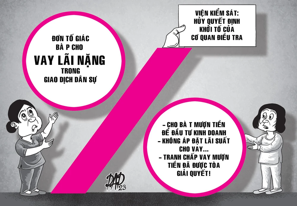 VKS nhận định việc tính lãi suất 0,3%/ngày là do bà T tự tính toán, không phải do bà P áp đặt lãi suất và bắt buộc bà T phải trả. VKS nhận định việc tính lãi suất 0,3%/ngày là do bà T tự tính toán, không phải do bà P áp đặt lãi suất và bắt buộc bà T phải trả.