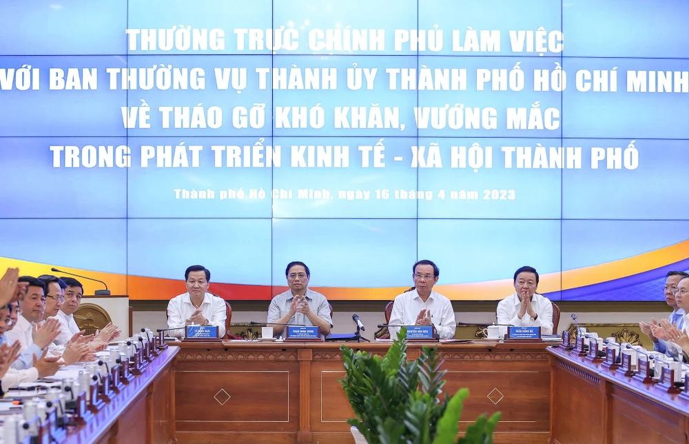 Thường trực Chính phủ làm việc với TP.HCM để tháo gỡ khó khăn, vướng mắc trong phát triển kinh tế-xã hội. Ảnh: Chinhphu.vn