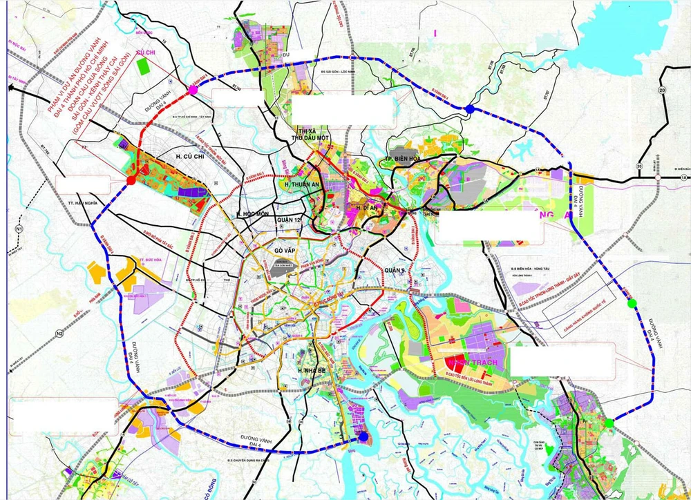 Sơ đồ các hướng tuyến đường vành đai 4 qua TP.HCM. Ảnh: TƯ VẤN DỰ ÁN