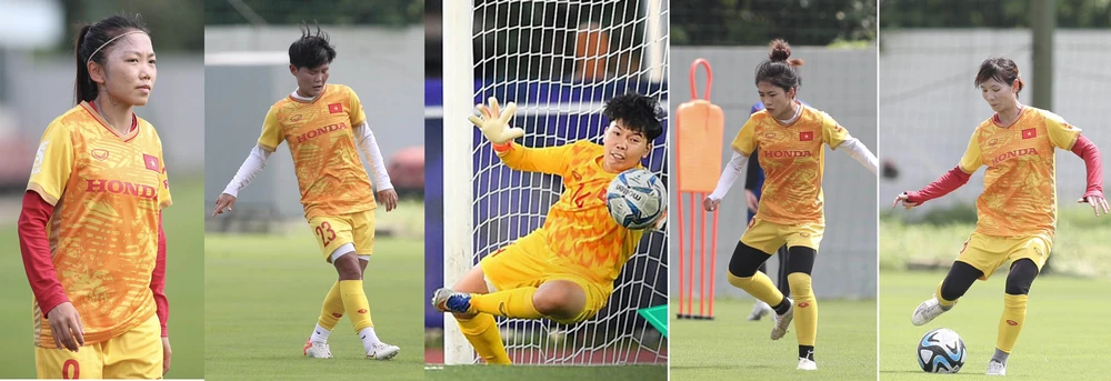 Năm cầu thủ nữ Việt Nam được FIFA nhắc đến: Huỳnh Như, Bích Thùy, Kim Thanh, Thanh Nhã, Thùy Trang (từ trái qua). Ảnh: ANH PHƯƠNG