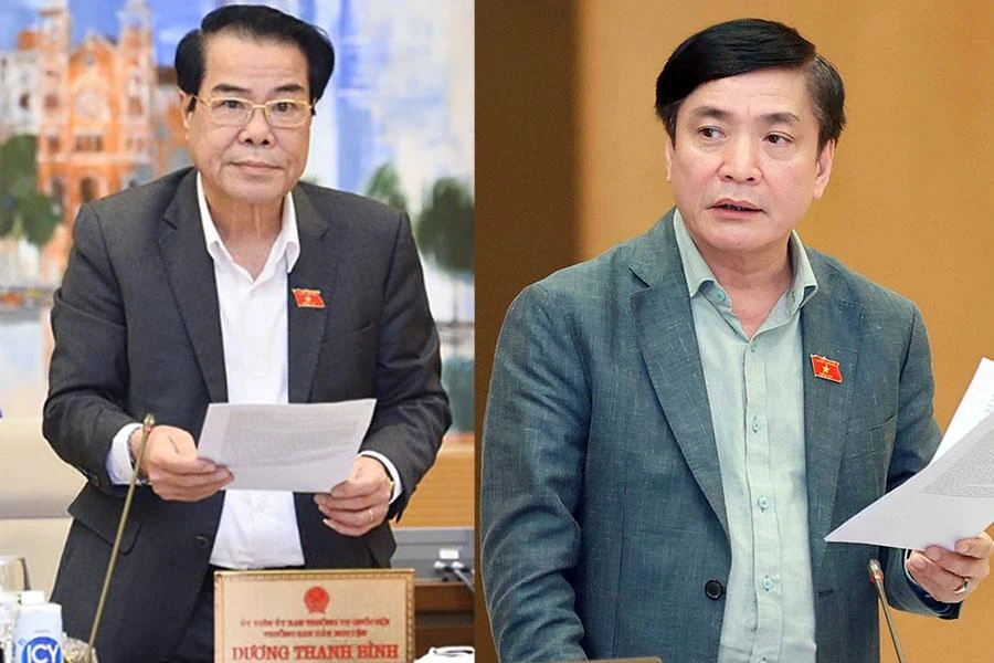 Trưởng ban Dân nguyện Dương Thanh Bình (trái) và Tổng thư ký Quốc hội Bùi Văn Cường đang phát biểu tại phiên họp. Ảnh: QH