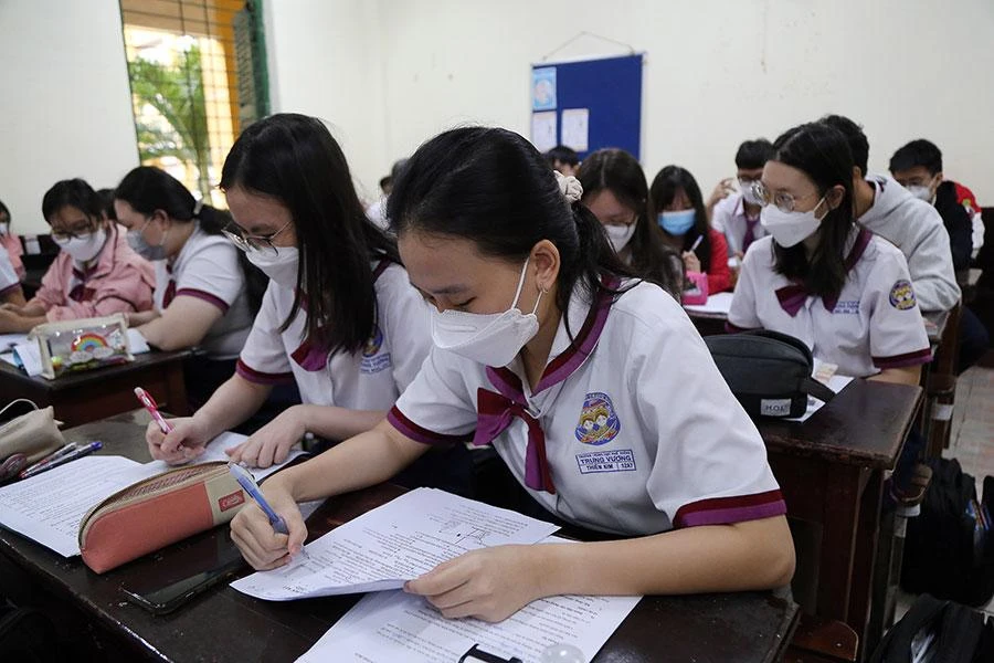 Học sinh lớp 12 Trường THPT Trưng Vương (quận 1, TP.HCM) trong một giờ học. Ảnh: HOÀNG GIANG