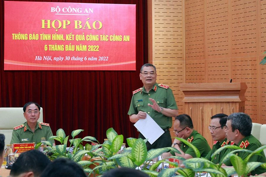 Bộ Công an họp báo thông tin kết quả công tác sáu tháng đầu năm và nhiệm vụ sáu tháng cuối năm 2022. Ảnh: MINH TRÚC