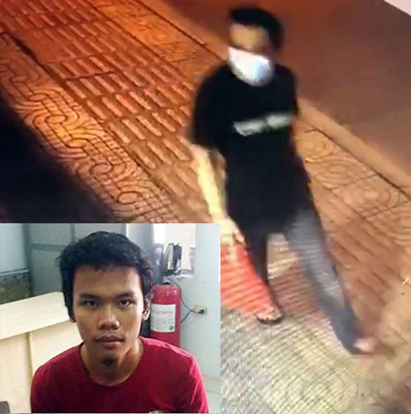 Hình ảnh An đi trên đường sau khi trốn khỏi trại tạm giam Chí Hòa. Ảnh nhỏ: An thời điểm bị bắt sau khi gây án.