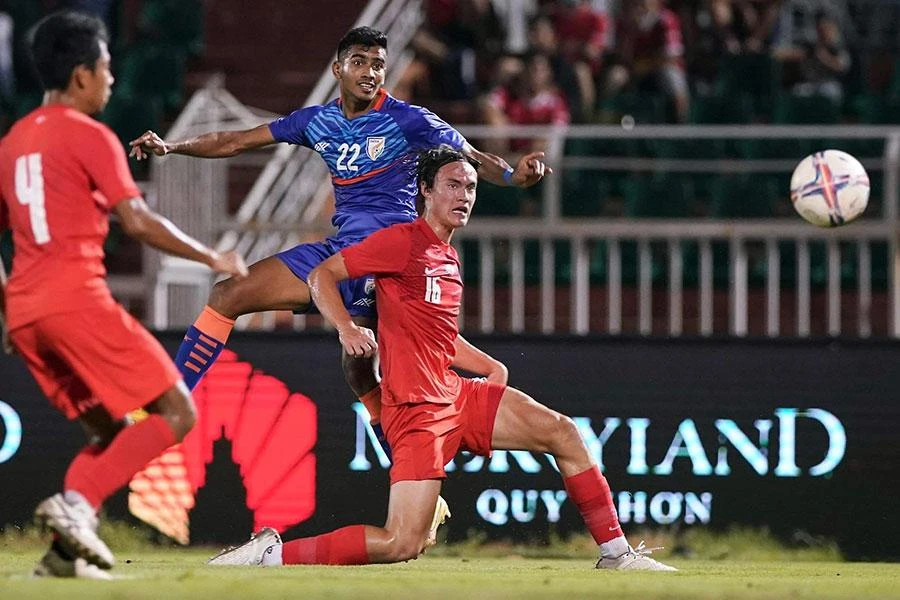 Ấn Độ nhọc nhằn trong trận hòa 1-1 trước Singapore. Ảnh: ANH PHƯƠNG