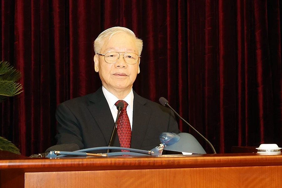 Tổng bí thư Nguyễn Phú Trọng phát biểu khai mạc Hội nghị Trung ương 6 vào sáng 3-10. Ảnh: TTXVN