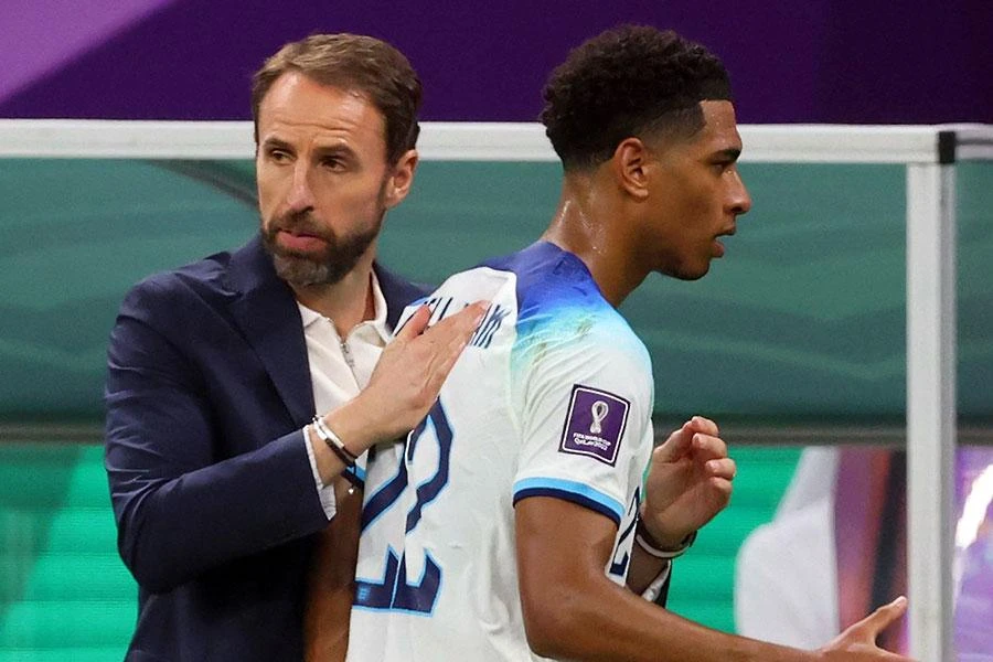 HLV Southgate hy vọng tiền vệ 19 tuổi Bellingham sẽ giúp Anh hạn chế sức tấn công từ các ngôi sao đội tuyển Pháp. Ảnh: GETTY IMAGES