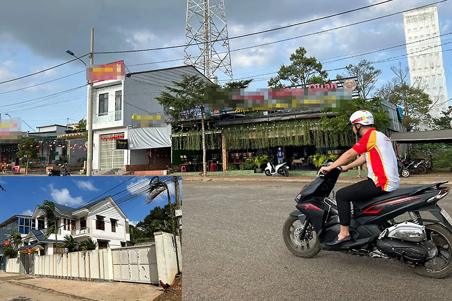 Khu vực tái định cư ở quảng trường huyện Đắk Mil và biệt thự của gia đình ông Đỗ Ngọc Vương ở thị trấn Đắk Mil (ảnh nhỏ). Ảnh: VŨ LONG