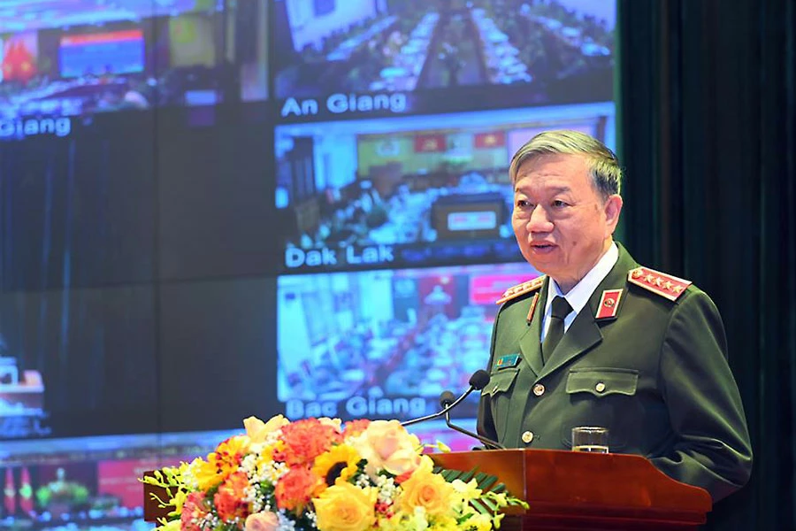 Bộ trưởng Tô Lâm phát biểu tại hội nghị. Ảnh: BCA